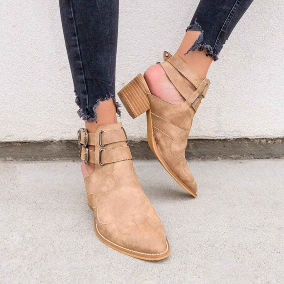 Distressed faux leather double ankle strap booties - Picture 4 of 7